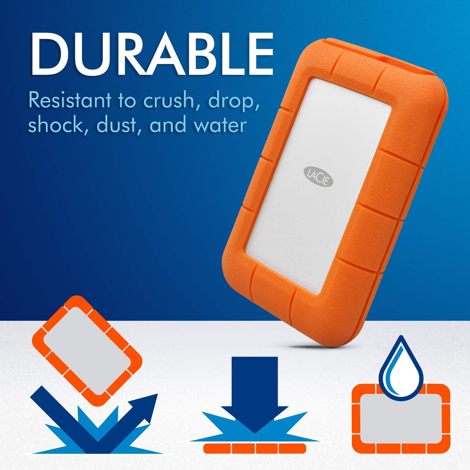 LaCie LaCie Rugged Thunderbolt USB-C 4TB External Hard Drive Portable HDD – USB 3.0 compatible, Drop Shock Dust Water Resistant, Mac and PC Computer Desktop Workstation Laptop, 1 Mo Adobe CC (STFS4000800)