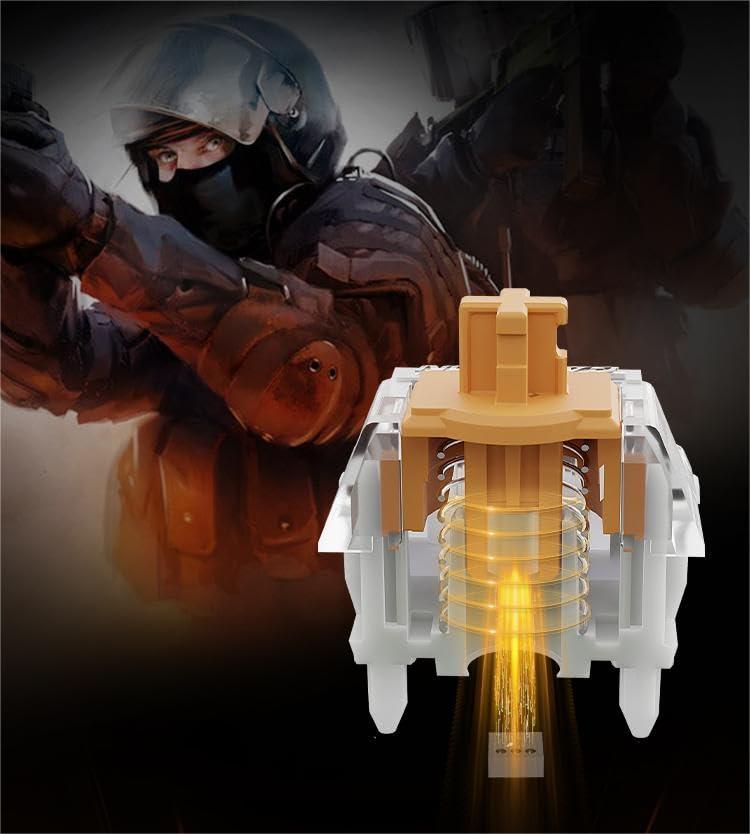 GATERON GATERON KS-20 Dual-Rail Magnetic Orange Keyboard Switches, Linear Factory Pre-lubed Freely Setting Pre-Travel Key Switches for Mechanical Keyboard(70PCS)