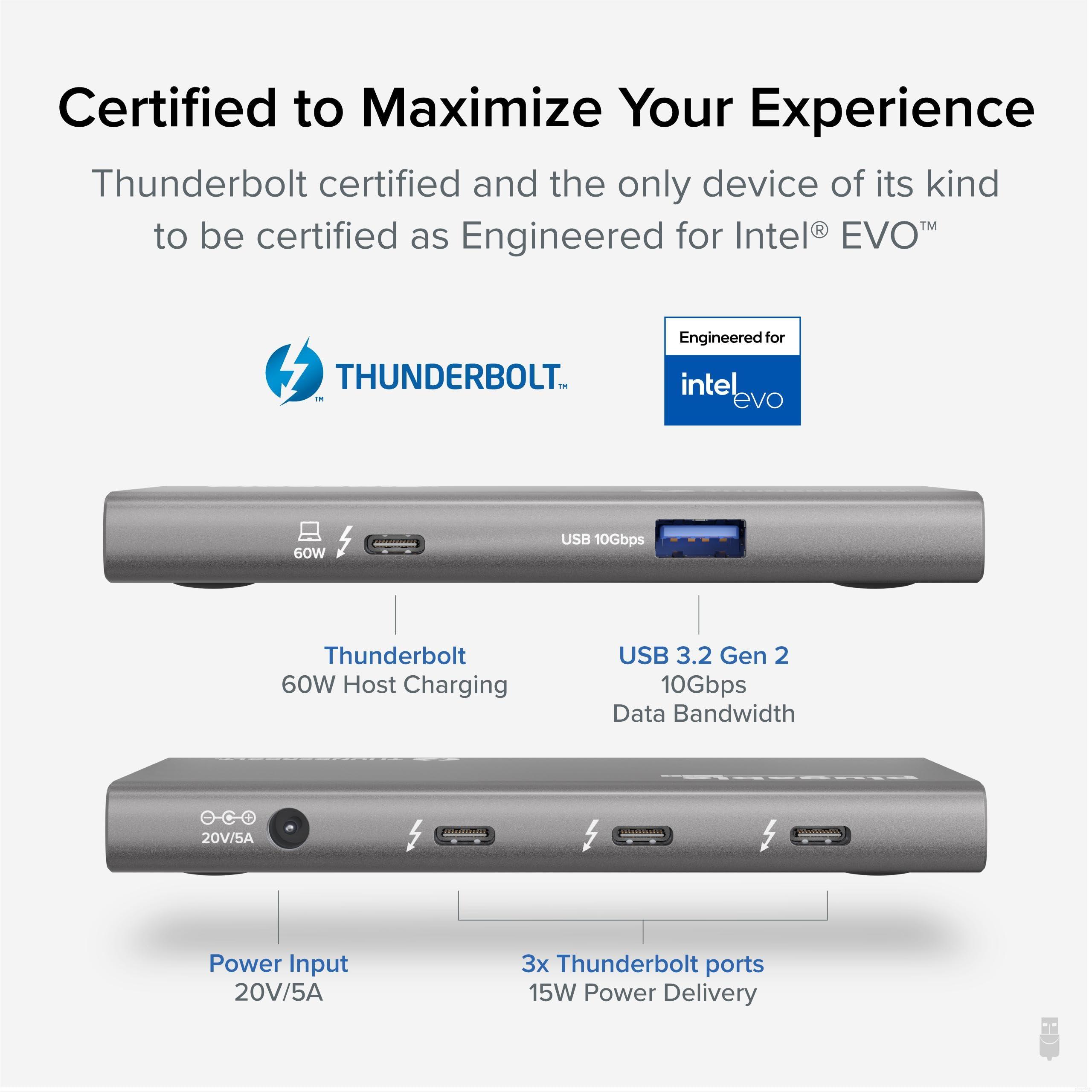 Plugable Plugable 5-in-1 Thunderbolt 4 Hub,Single 8K or Dual 4K Display, 4K HDMI Adapter Included, Thunderbolt 4/3, USB4,USB-C Expansion for Modern Mac and Windows Systems, Driverless