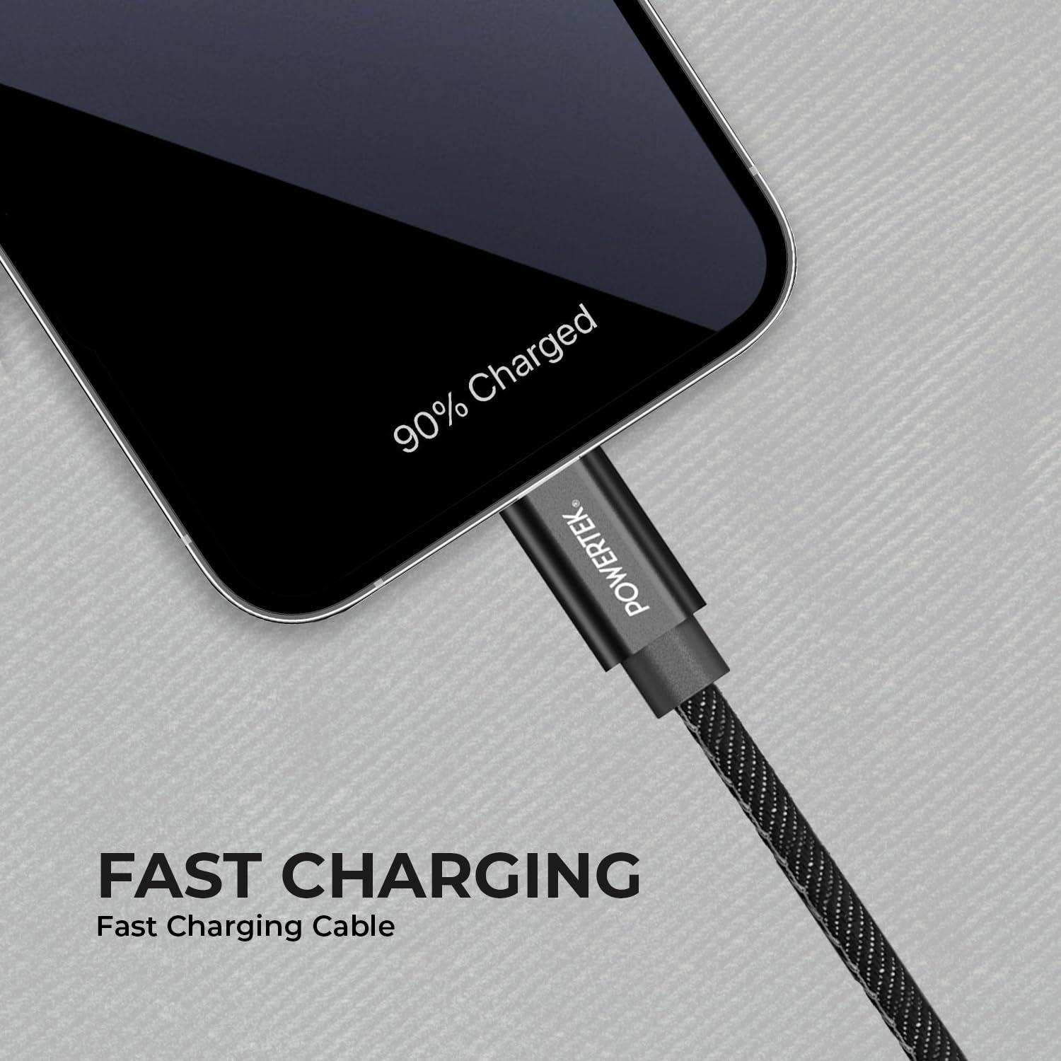 LIQUIPEL LIQUIPEL Powertek Type-C Fast Charger Cable, 6ft USB to Type-C for Galaxy, MacBook, and More, Denim (Black)