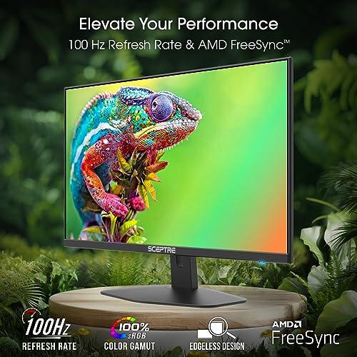 Sceptre Sceptre New 24-inch Gaming Monitor 100Hz 1ms DisplayPort HDMI x2 100% sRGB AMD FreeSync Build-in Speakers, Eye Care Frameless Machine Black 2024 (E248W-FW100T)