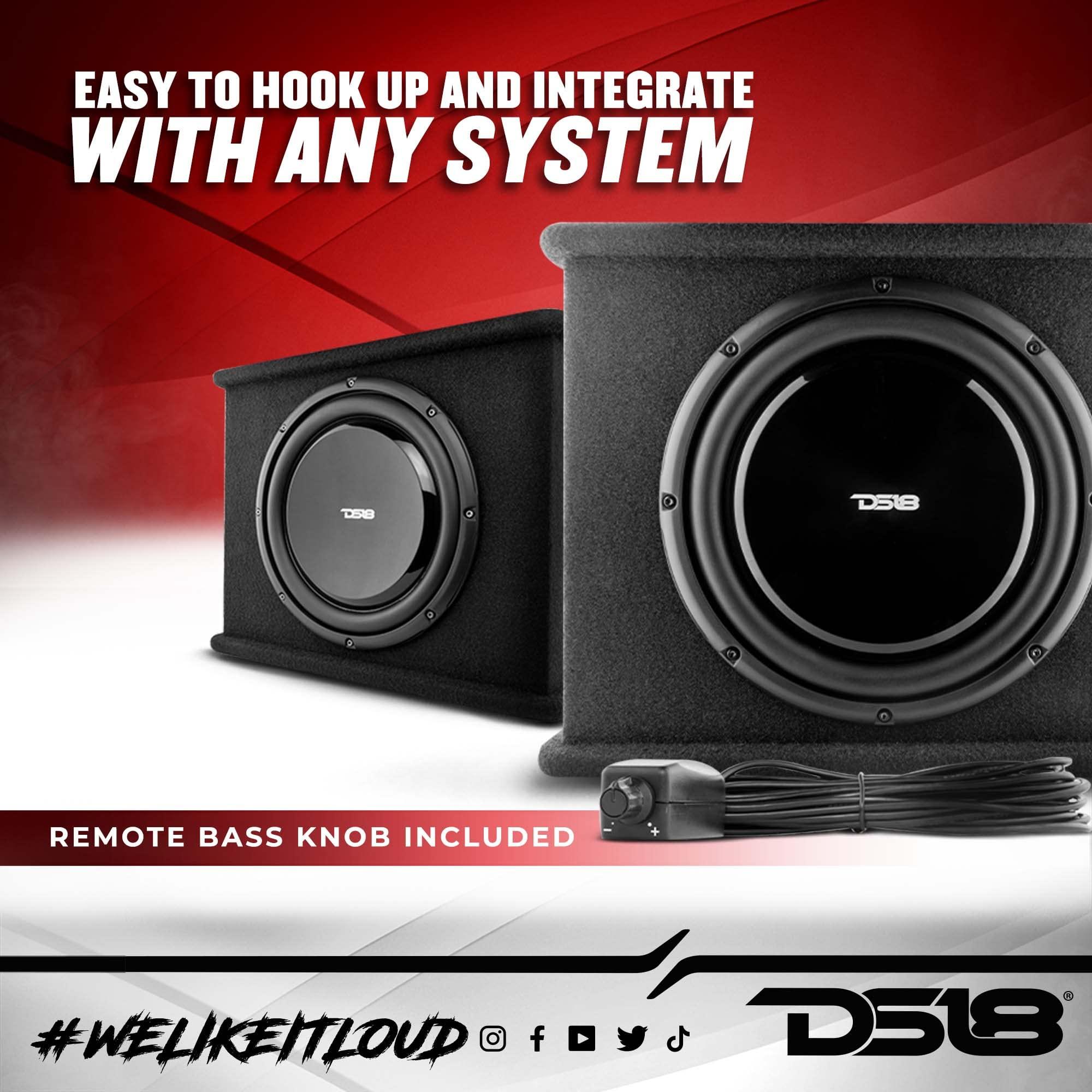 DS18 DS18 SB12A 12 Inches Shallow Subwoofer Enclosure with Built in Amplifier Car Audio All in One Amplifier and Subwoofer Bass Package 700 Watts Power Great Stealth Car Subwoofer in Box with Amp