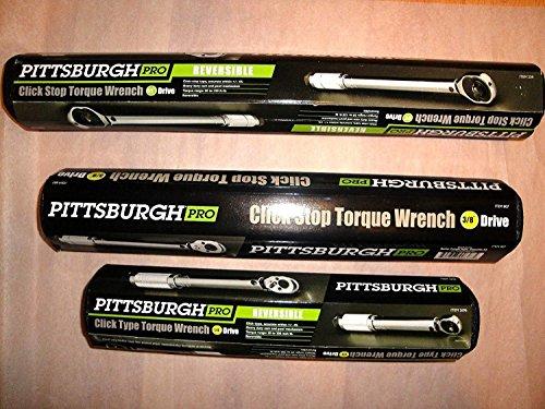 Pittsburg Torque Wrench Set of 3 1/4, 3/8, 1/2 Drive Click Type Snap Socket (3)