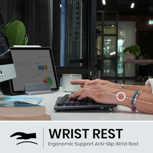 Perixx Perixx PERIBOARD-835BL Wireless Ergonomic Mechanical Keyboard - RGB Backlit - Low-Profile Blue Clicky Switches - Multi-Device Connection - Compatible with Windows and Mac OS X - US English