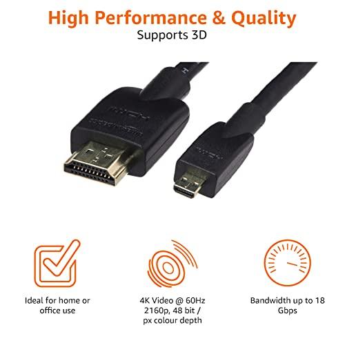 Amazon Basics Amazon Basics Micro HDMI to HDMI Display Cable, 18Gbps High-Speed, 4K@60Hz, 2160p, 48-Bit Color, Ethernet Ready, 6 Foot, Black