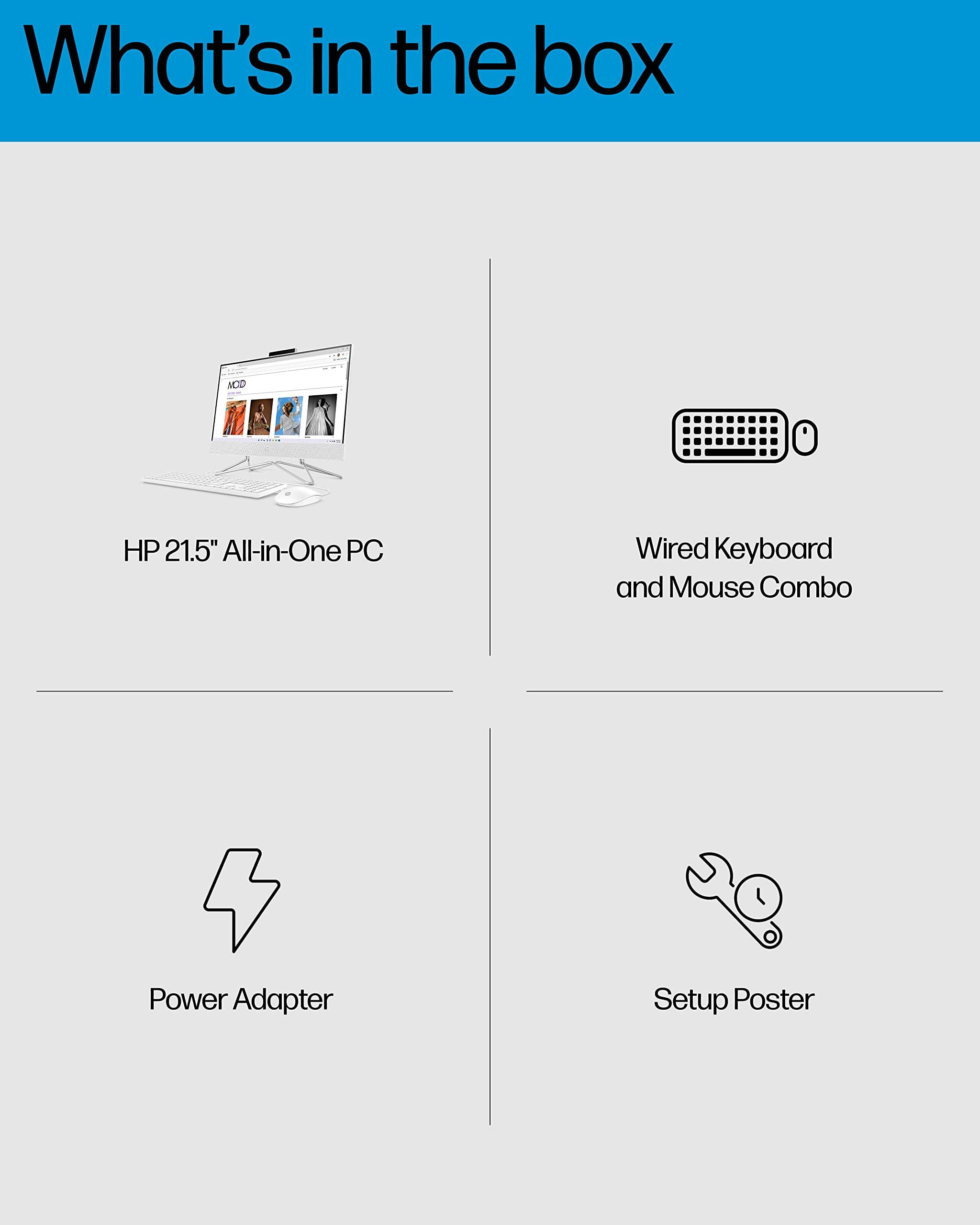 HP HP All-in-One PC Desk Computer, 21.5" Full HD Micro-Edge Display, AMD Ryzen 3 Processor, AMD Radeon Graphics, 8GB SDRAM, 256GB SSD, Windows11 Home OS, Bluetooth, and Wi-Fi (22-dd0032) (Renewed)