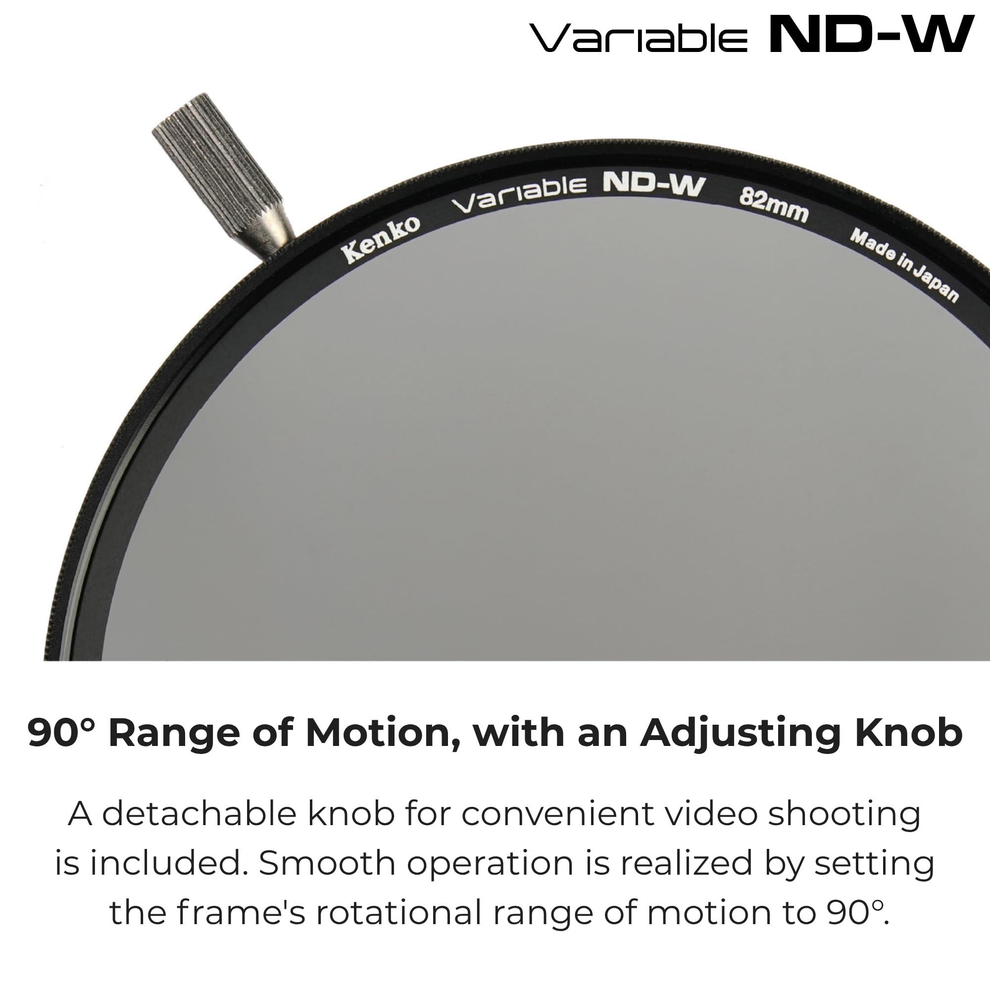 Kenko Kenko ND Filter Variable ND-W 82mm, ND2.5-ND128, for Wide Angle Lenses, No X-Shaped Pattern, High Color reproducibility, with Adjustment knob, Made in Japan, 377161