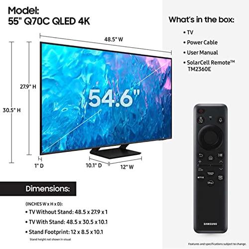 SAMSUNG SAMSUNG 55-Inch Class QLED 4K Q70C Series Quantum HDR, Dual LED, Object Tracking Sound Lite, Q-Symphony, Motion Xcelerator Turbo+, Gaming Hub, Smart TV with Alexa Built-in (QN55Q70C, 2023 Model),Black