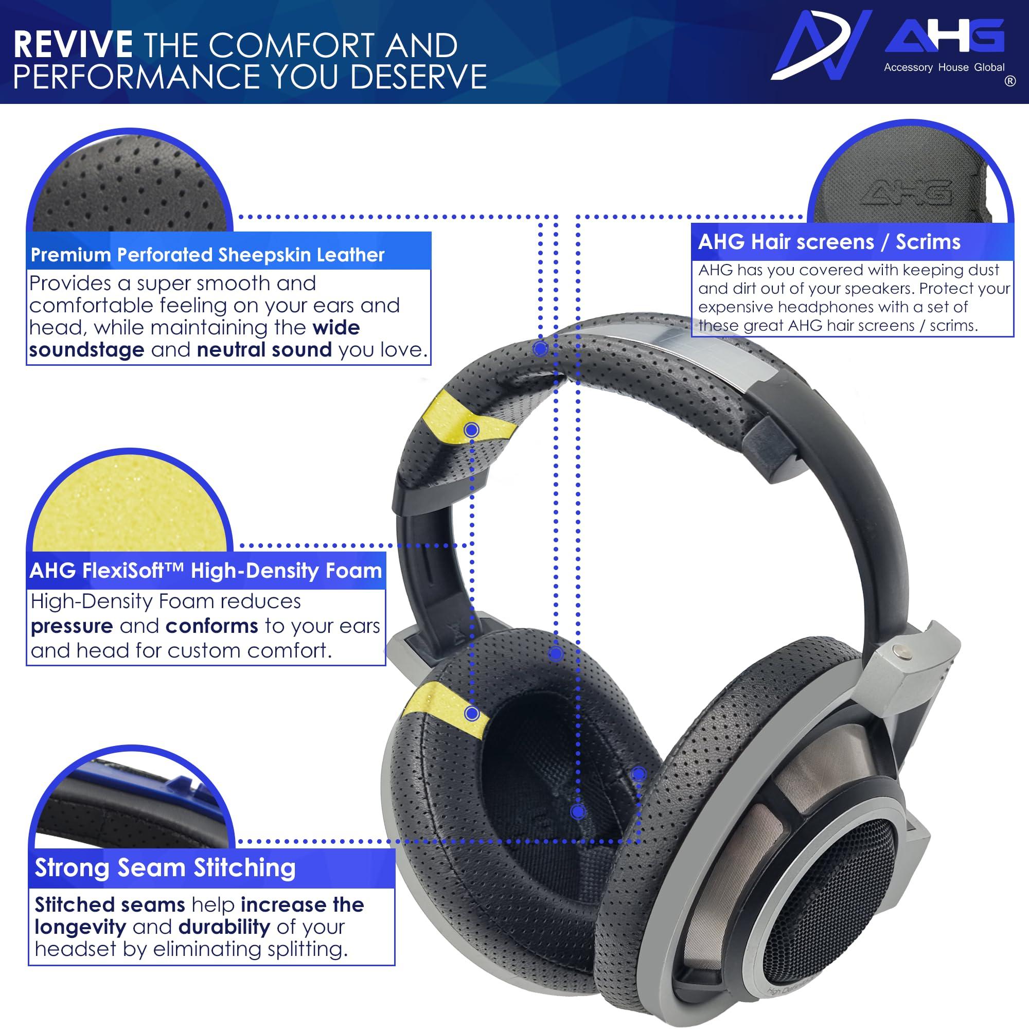 AHG Accessory House Global AHG Premium HD 8XX / HD 800S / HD 800 Ear Pads Cushions and Headband Compatible with Sennheiser HD800 / Sennheiser HD800S and Drop HD 8XX Headphones. Perforated Sheepskin/High-Density Foam/Durable