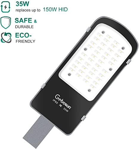 Gebosun Gebosun 35W AC Powered Street Light & Flood Light, with Optic Sensor, Dusk to Dawn, 5,400 Lumen, 6,000K, IP65 Waterproof, Wall-Mounted & Pole-Mounted