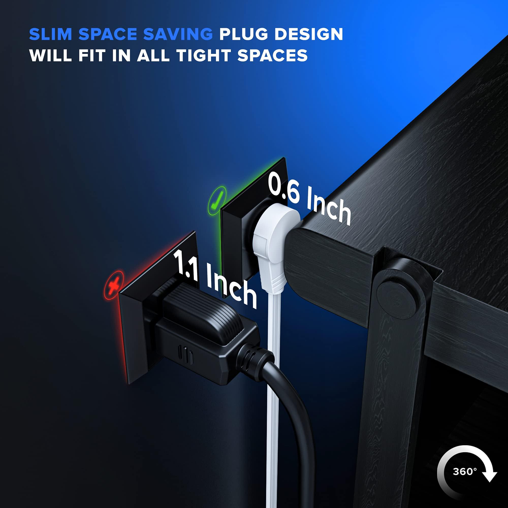 Maximm Maximm Cable 10 Ft 360° Rotating Flat Plug Extension Cord / Wire, 16 AWG Multi 3 Outlet Extension Wire, 3 Prong Grounded Wire - White - UL Certified