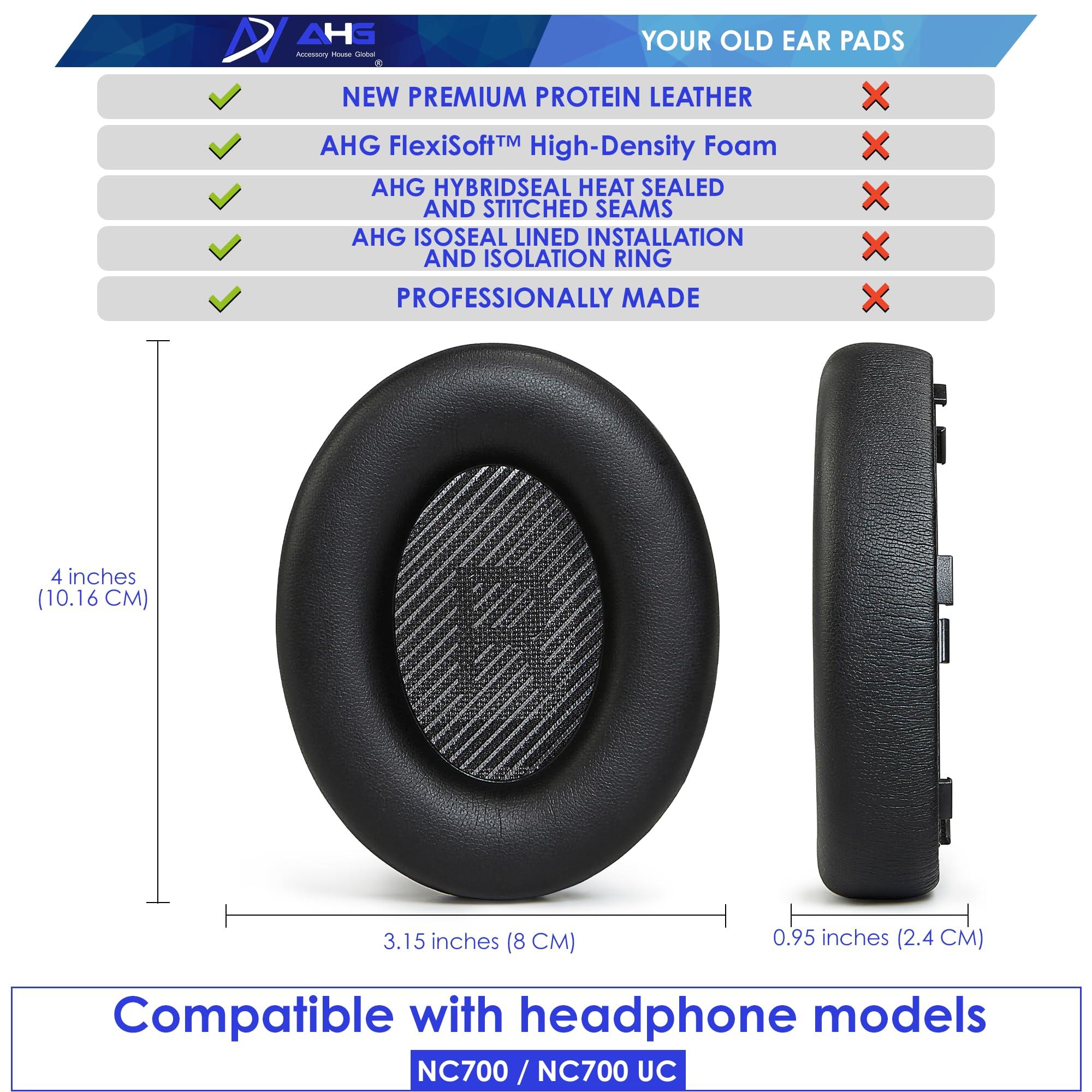 AHG Accessory House Global AHG nc 700 Replacement earpads Cushions Compatible with Bose nc700 Headphones/Bose 700 Noise Cancelling Headphones (Black). Premium PU Leather | Extra Thickness | FlexiSoft High-Density Memory Foam