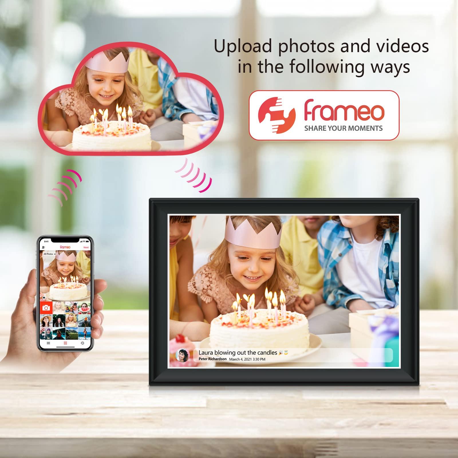 akimart 64GB FRAMEO 10.5 Inch Smart WiFi Digital Photo Frame 1920x1280 FHD IPS LCD Touch Screen, Auto-Rotate, 64GB Storage, Support SD Card & USB Drive, Share Moments Instantly via Frameo App from Anywhere