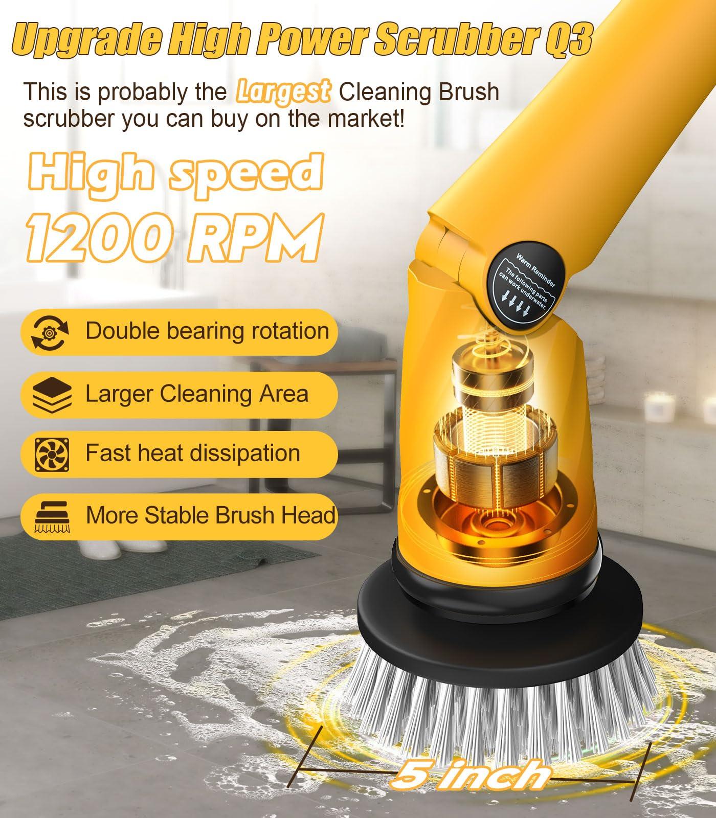 qimedo Qimedo Electric Spin Scrubber Extra Large Brush Q3,6000 mAh Best Battery Power Scrubber for Cleaning,1200RPM Shower Cordless Cleaning Brush with 8 Brushes for Bath/Tub/Tile/Floor (Smart Display)