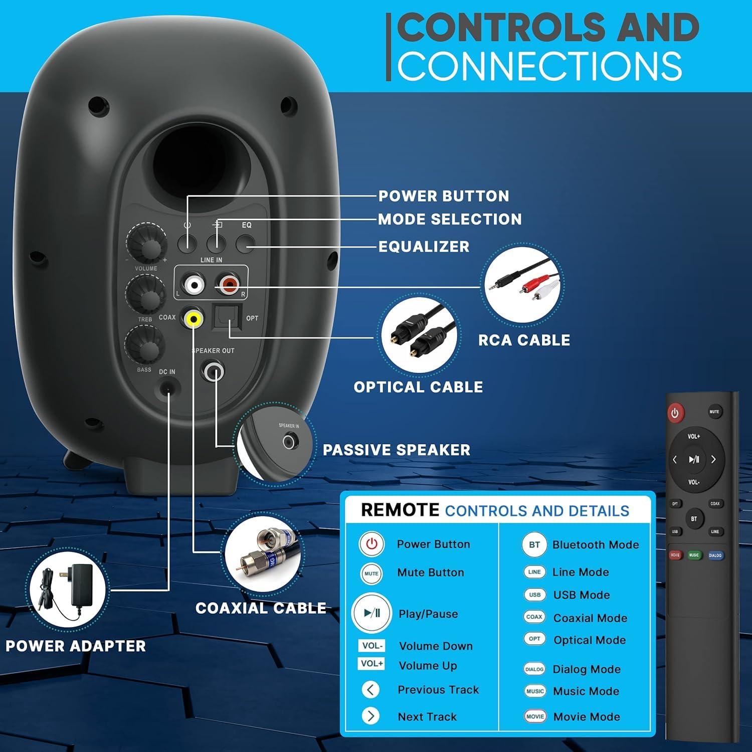 Pyle PYLE Powered Bookshelf Speakers- Bluetooth Studio Monitor Speaker Set, Tv & Pc Speaker, Desktop HiFi Stereo Speaker, Home Theatre Sound System-60 Watt