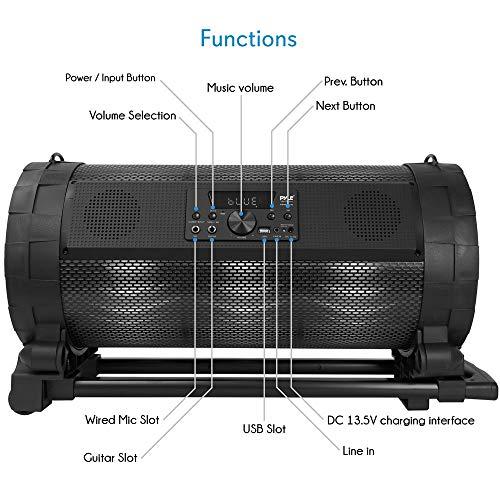 Pyle Pyle Portable Bluetooth Boombox Stereo System - 600 W Digital Outdoor Wireless Loud Speaker w/LED Lights, FM Radio, MP3 Player, USB, Wheels, w/ Karaoke Microphone, Remote Control - PBMSPG198, Black