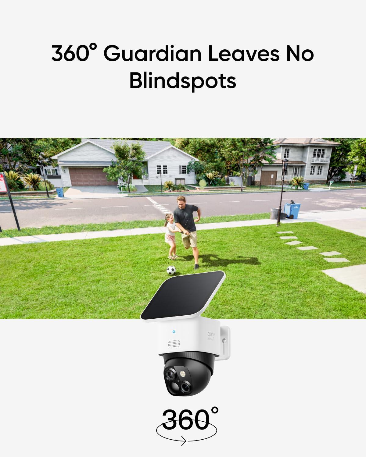eufy Security eufy Security SoloCam S340, Solar Security Cameras Wireless Outdoor, Cameras for Home Security, 360 Pan & Tilt Surveillance, No Blind Spots, 2.4 GHz Wi-Fi, No Monthly Fee, HomeBase S380 Compatible