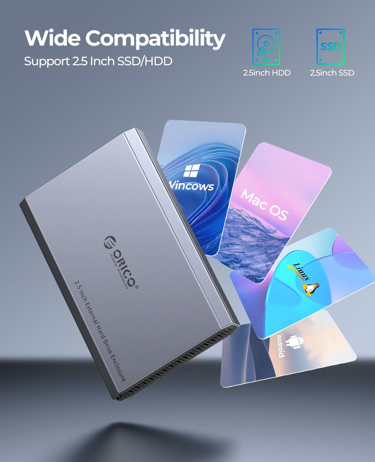 ORICO ORICO 512GB 2.5 Inch SATA SSD and Aluminum USB C Hard Drive Enclosure Bundle