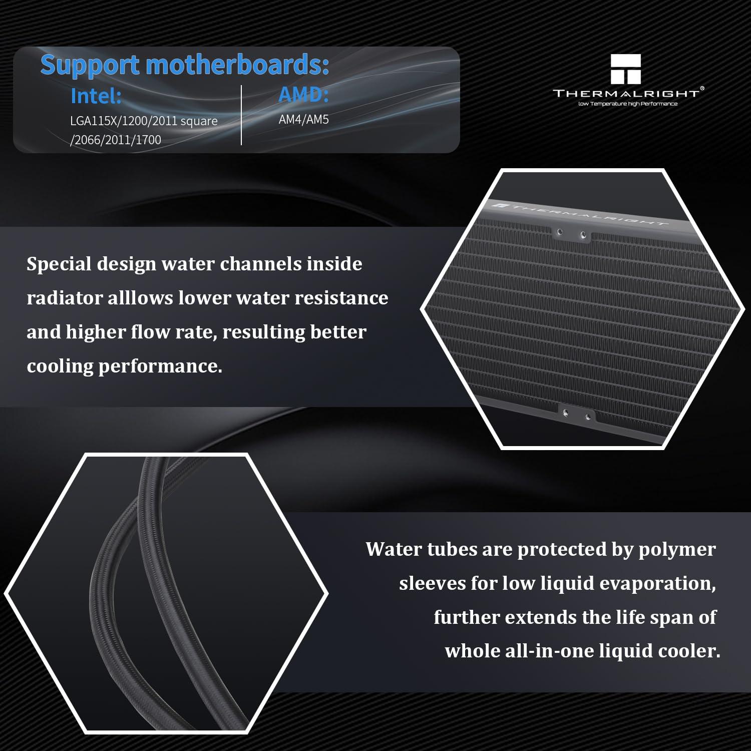 Thermalright Thermalright Frozen Edge 360 Black CPU Water Cooler with PWM Fans, Pump Speed is 3300RPM,S-FDB Bearing, for AMD AM4/AM5,Intel LGA1150/1155/1200/1700/2011(FE360 Black)