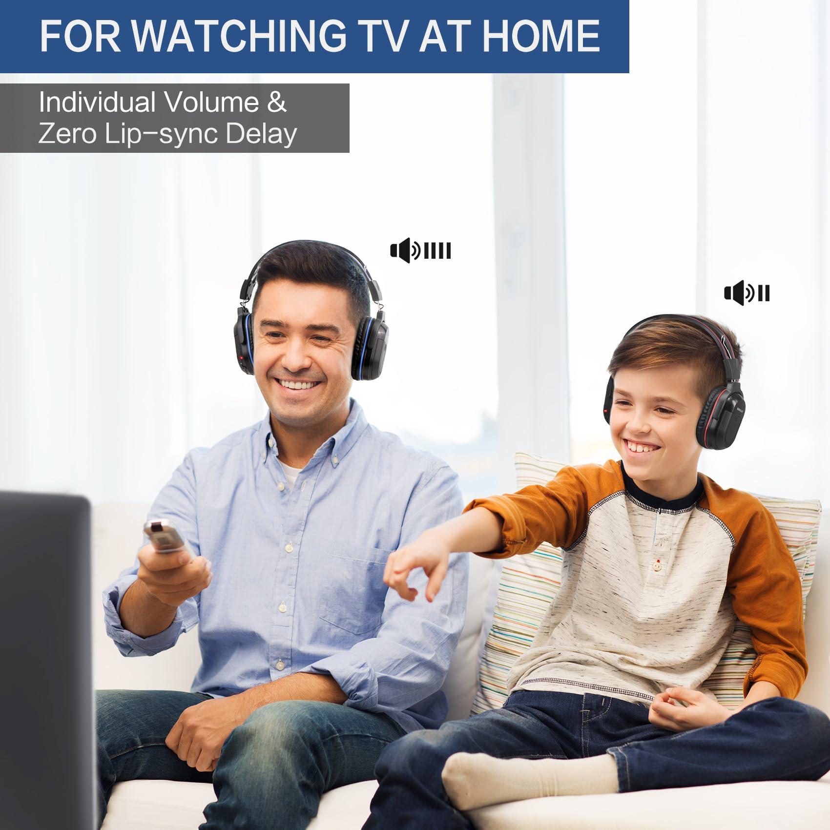 SIMOLIO SIMOLIO Dual Wireless Headphones for TV with Transmitter, 2 Channel IR TV Headphones for Home Theater/Outdoor Movie/Car DVD, Tone Control & Optical/RCA/AUX Support, Plug N Play, No Audio Delay