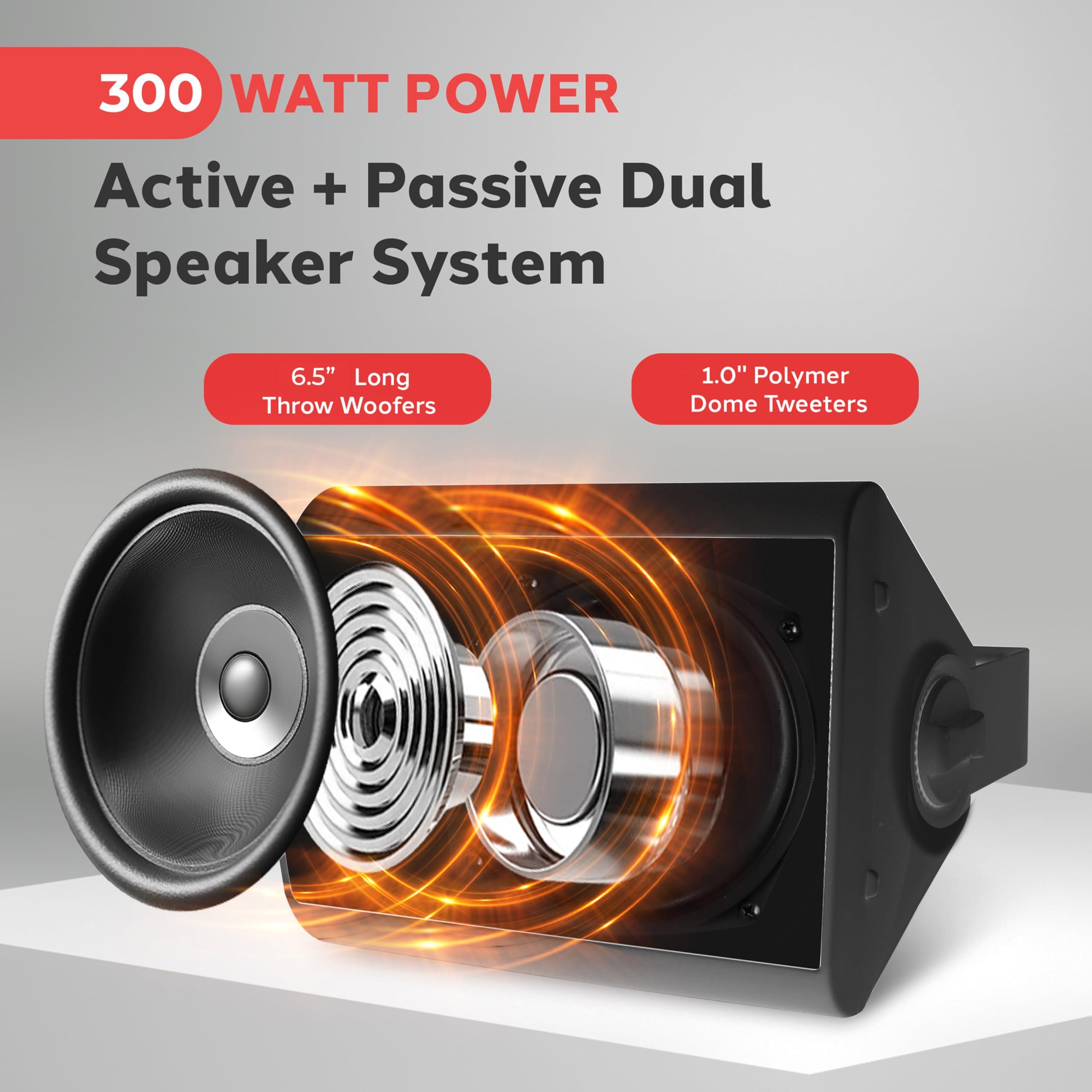 Pyle Pyle Audio Wall Mount 6.5 Inch Waterproof Bluetooth Indoor and Outdoor Speaker System Pair with Built In Digital Amplifier, Black