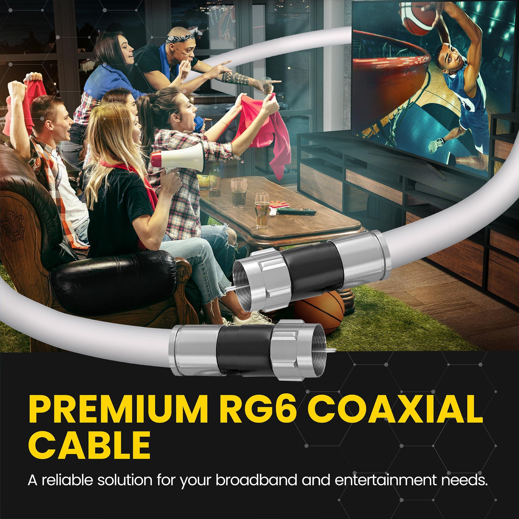 Cable Communications RG6 Coaxial Cable with F Connectors, High Speed Internet and TV Cord for HD TV, Xfinity, Satellite, Antenna, Cable Extension, WiFi Modem Cable (White, 5ft)
