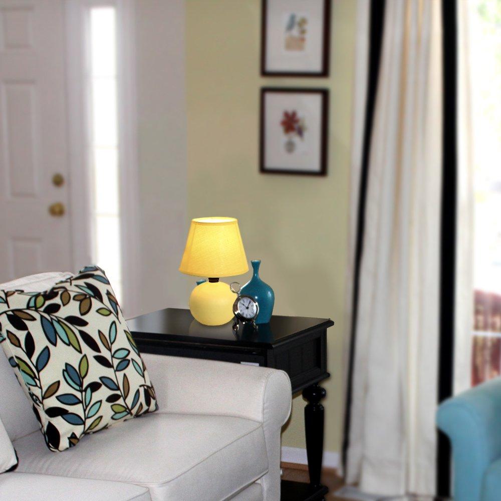 Simple Designs Simple Designs LT2008-YLW-2PK Mini Ceramic Globe Table Lamp 2 Pack Set with Matching Fabric Shade, Yellow, 5.51 x 5.51 x 8.66
