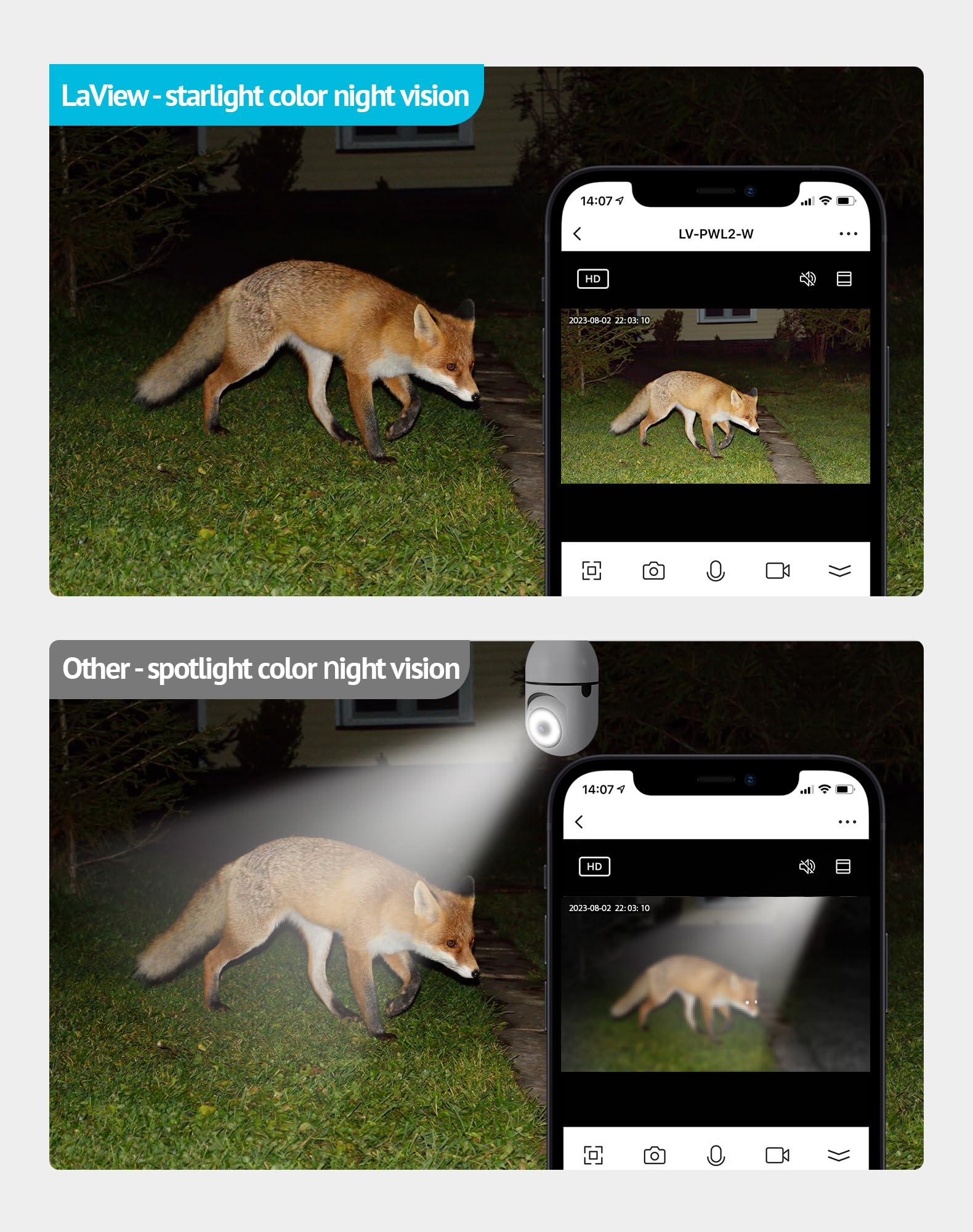 LaView LaView 4MP Bulb Security Camera 2.4GHz,360 2K Security Cameras Wireless Outdoor Indoor Full Color Day and Night, Motion Detection, Audible Alarm, Easy Installation, Compatible with Alexa