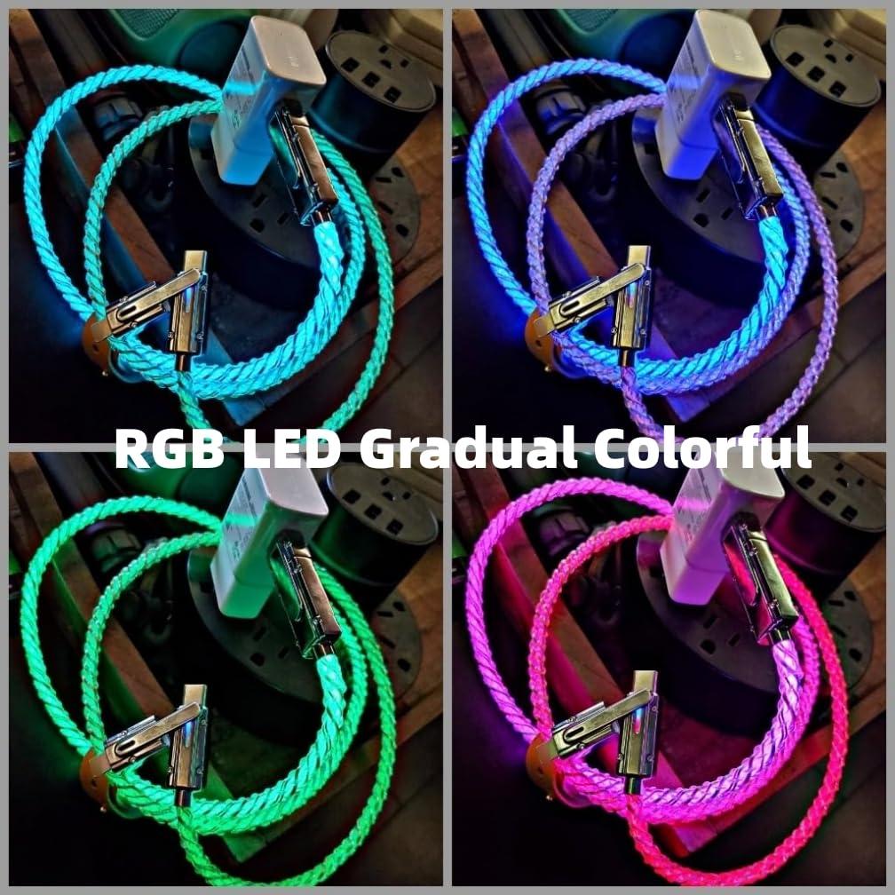 SWLIFL Light Up USB C Charge Cable 2 Pack 3.3ft Braided RGB Colorful Gradual USB C to C,4 in 1 USB Charging Cable with EVA Case LED USB A to Type C Cables,for Phone16 15 14 13 12,Samsung S24-S21