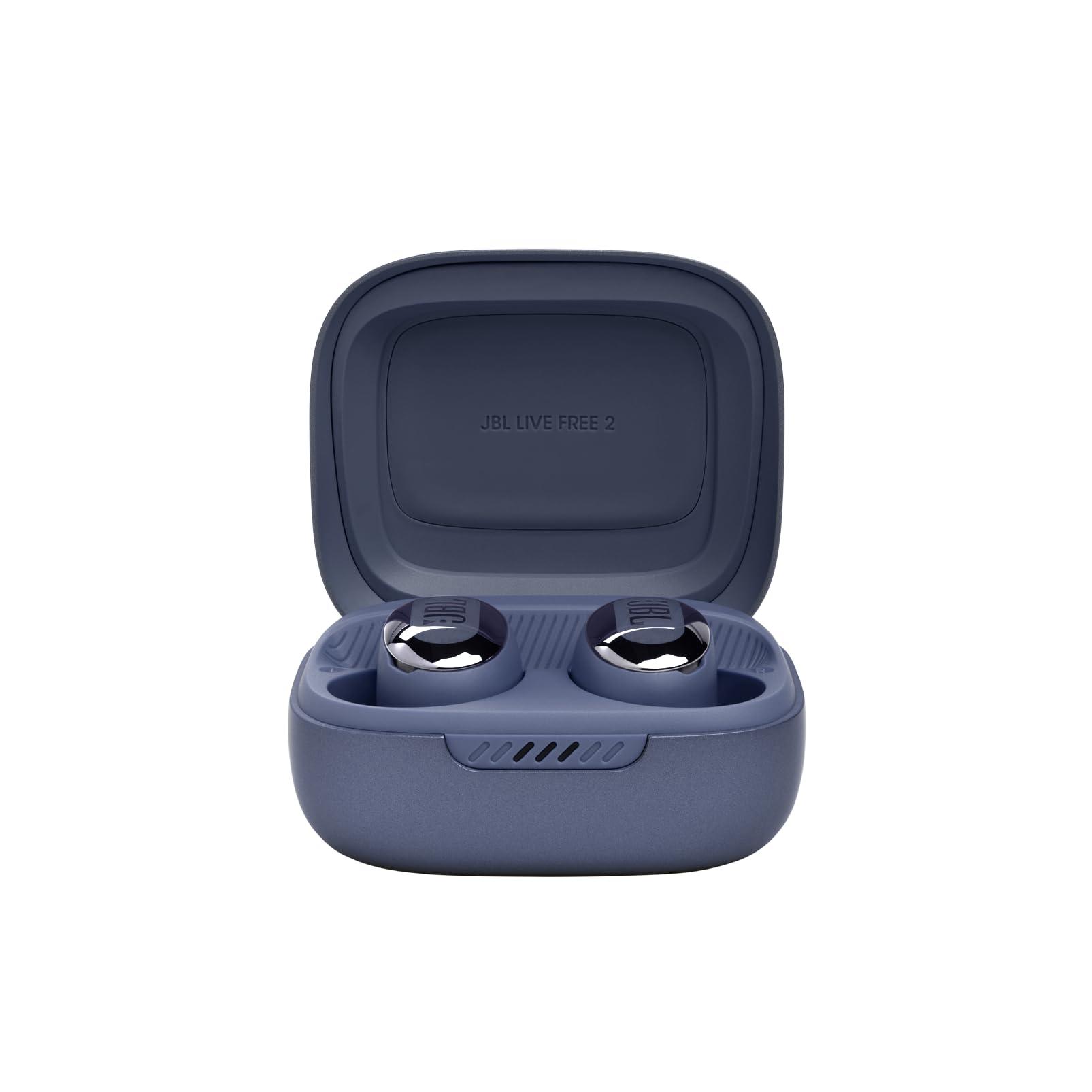 JBL JBL Live Free 2 - True Wireless Noise Cancelling Earbuds, Up to 35hrs of Playtime, 6 mics for Perfect Calls with Zero Noise, IPX5 Waterproof, Oval Tubes for Better Comfort, Isolation, & bass (Blue)