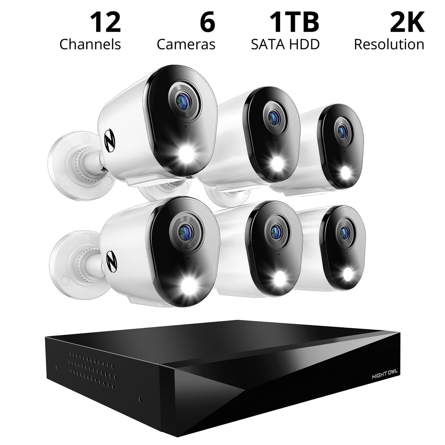 Night Owl Night Owl 2-Way Audio 12 Channel DVR Video Home Security Camera System with (6) Wired 2K HD Indoor/Outdoor Deterrence Cameras and 1TB Hard Drive (Add up to 2 More Wired and 4 Wi-Fi Cameras)