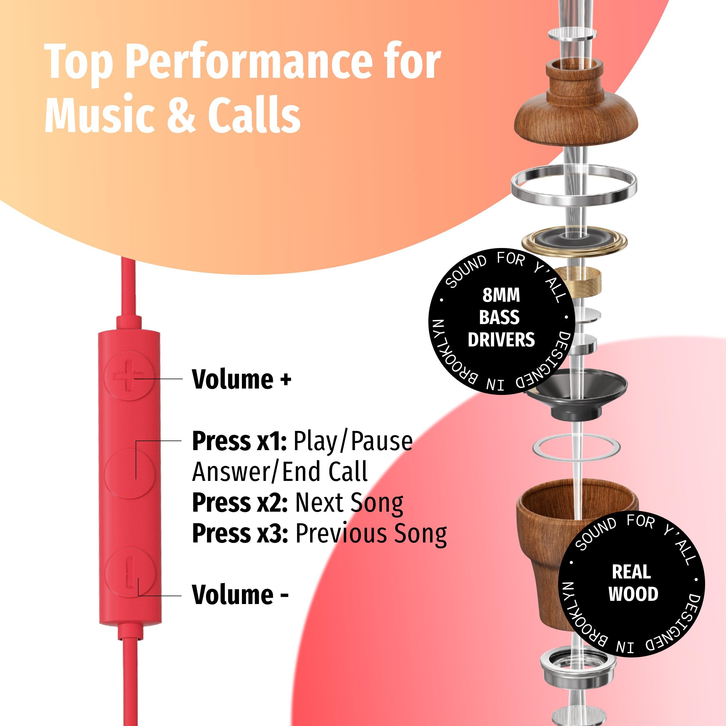 Symphonized Symphonized Premium Wooden iPhone Earphones Wired (USB C) Deep Bass Sound, 3D Sound, Microphone Volume Control, 90% Noise Cancelling for Type C Devices. Earphones for iPhone 15 to 16 & Android