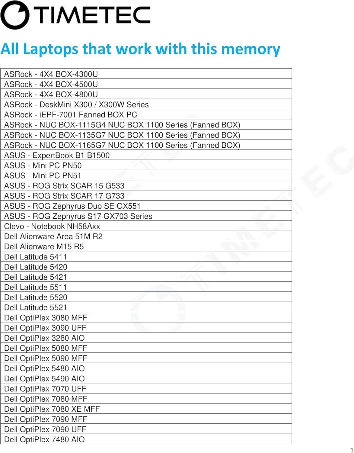 Timetec Timetec 128GB KIT(4x32GB) DDR4 3200MHz PC4-25600 Non-ECC Unbuffered 1.2V CL22 2Rx8 Dual Rank 260 Pin SODIMM Compatible with AMD and Intel Gaming Laptop Notebook PC Computer Memory RAM Module Upgrade