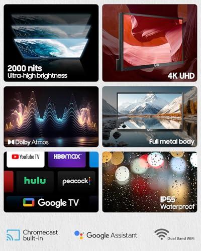 SYLVOX SYLVOX Outdoor TV, 43 inch 2000 Nit High Brightness Smart Outdoor TV, 4K Sunlight Readable Display, IP55 Waterproof, Smart TV for Outdoor Households or Commercial Places (Pool Pro 2.0/2024)