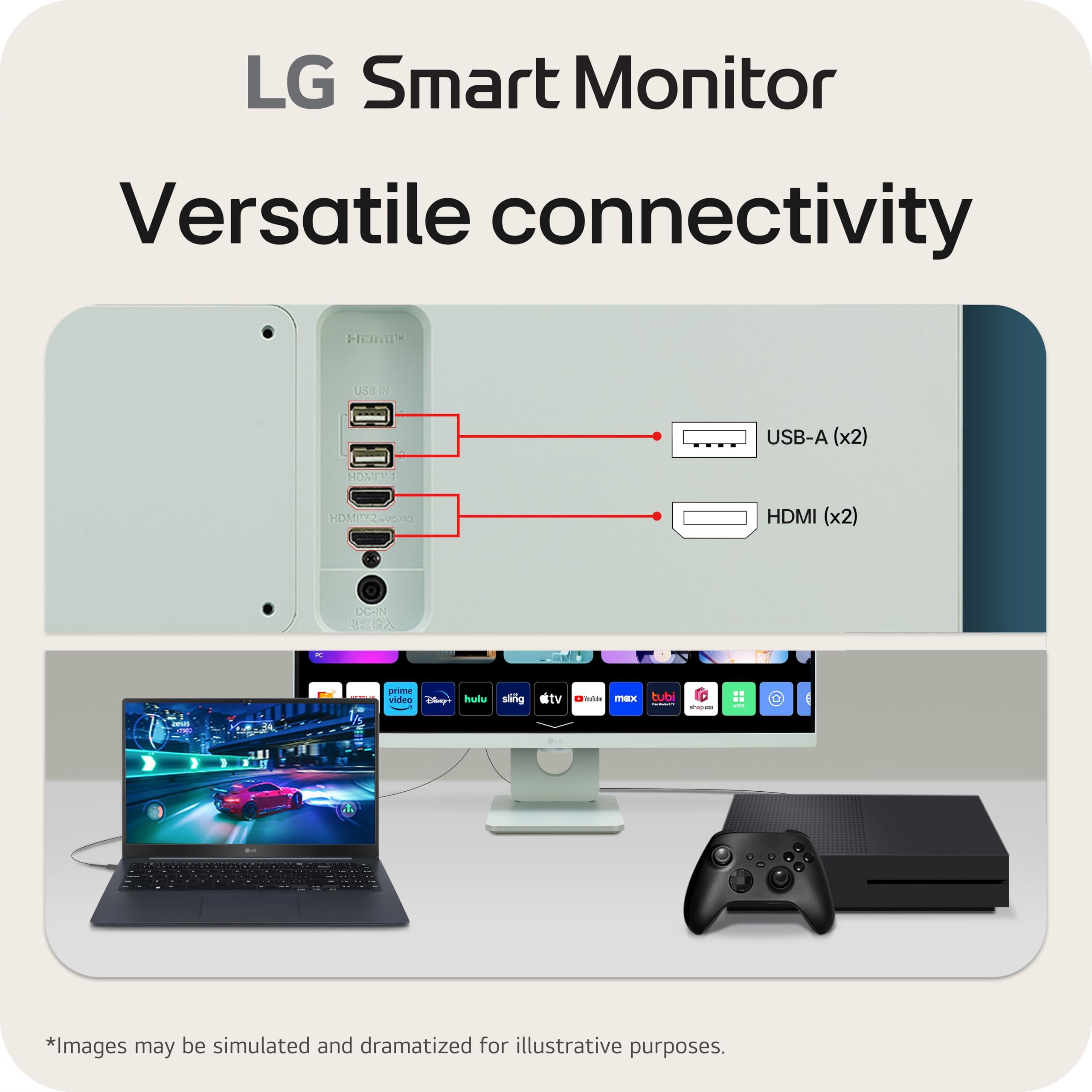 LG LG 27SR50F-G MyView Smart Monitor 27-Inch FHD (1920x1080) IPS Display, webOS 23, HDR 10, x2 Built-in Speakers, AirPlay 2, Screen Share, Bluetooth, ThinQ App, Remote Control, Green