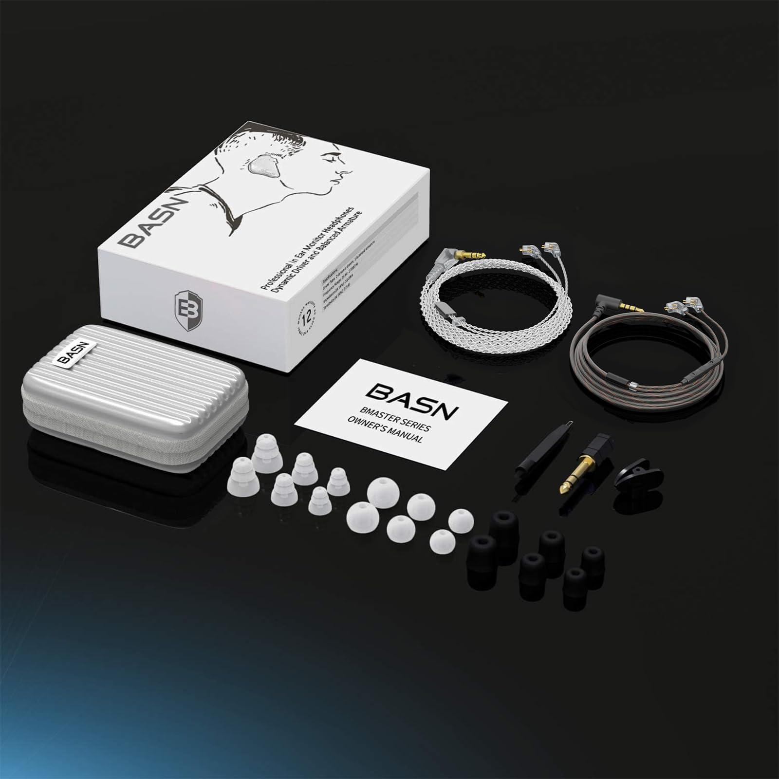 BASN BASN Bmaster 2-Pin Triple Drivers in Ear Monitor Headphone with Two Detachable Cables Fit in Ear Suitable for Audio Engineer, Musician (White)