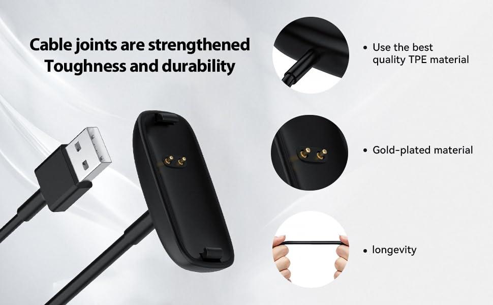 FitTurn FitTurn USB Charger Compatible with Fitbit Ace 3 Activity Tracker 3.3ft/100cm Replacement USB Charger Charging Clip Cable Base Data Sync for Ace 3 Fitness Tracker 6+ 2Pack Black
