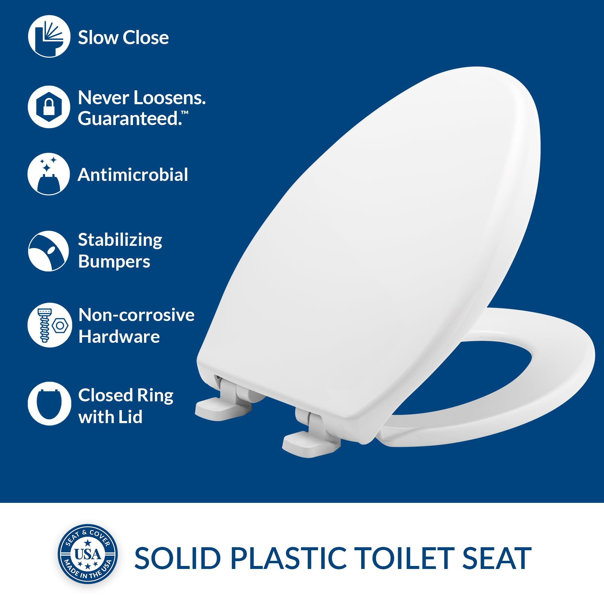 Bemis Bemis 7900TDGSL 000 Commercial Heavy Duty Front Plastic Toilet Seat with Cover Will Slow Close, Never Loosen & Reduce Call-Backs, Elongated, White