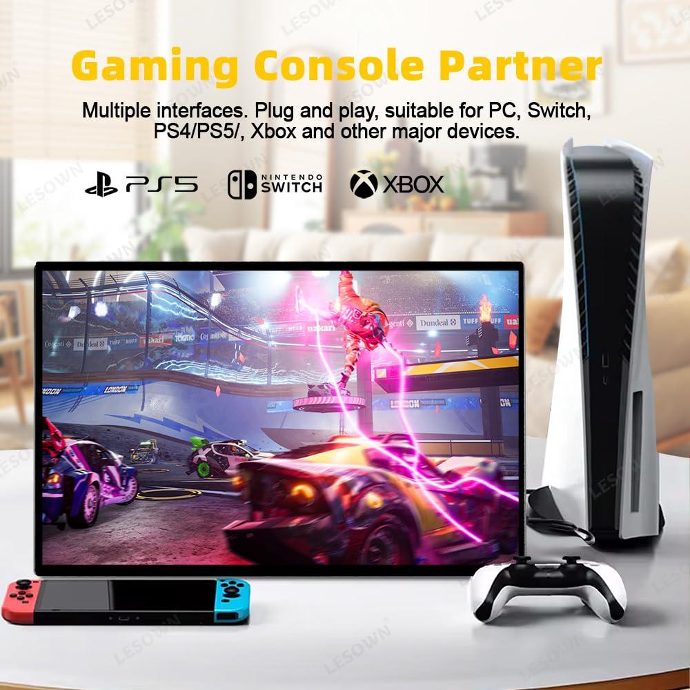 LESOWN LESOWN 18\" 1920x1200 Ultra Thin Portable Gaming Monitor Widescreen 100% sRGB 400Nits VESA USB-C External Display, Built-in Speakers (18\" 1200P 120Hz No Touch)