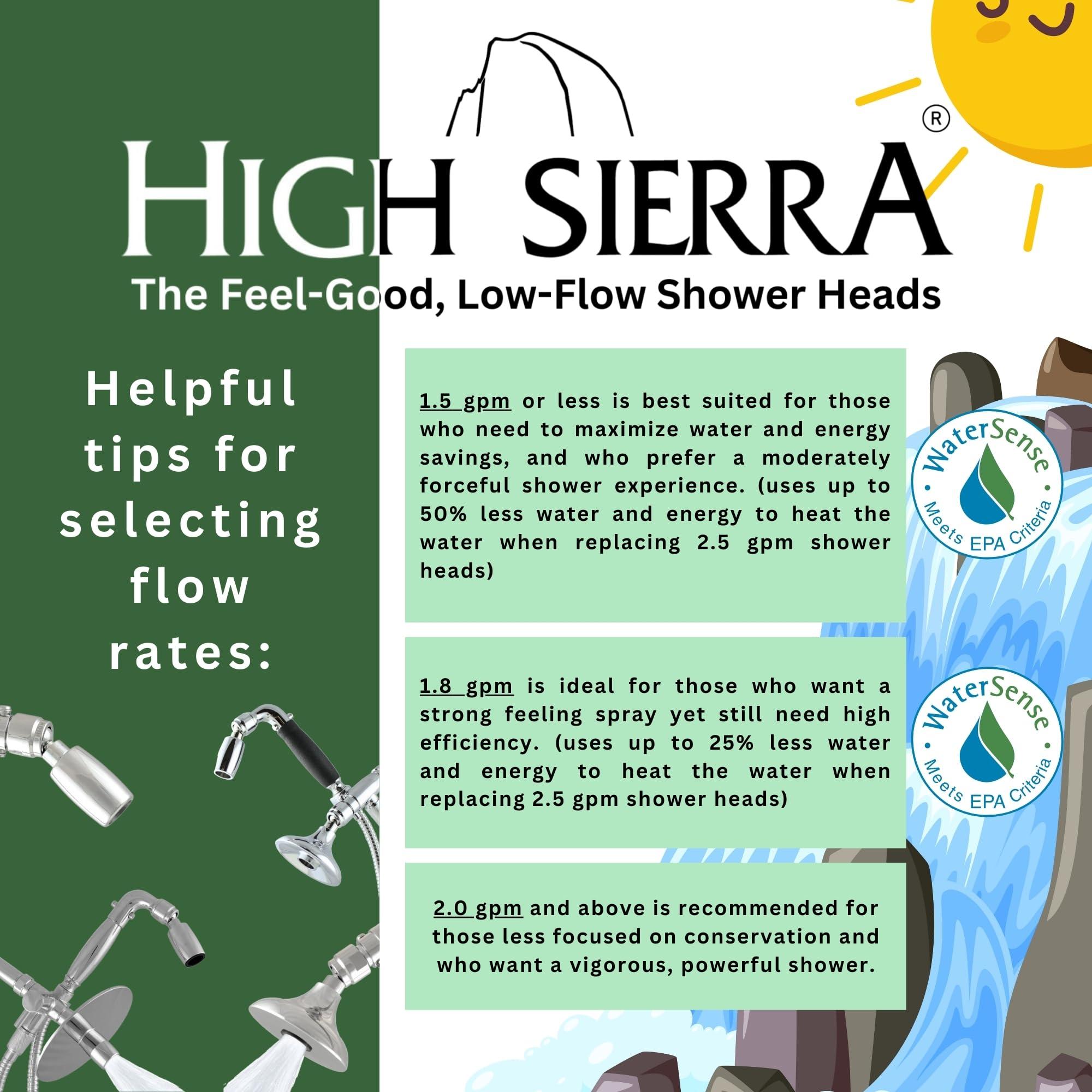 HIGH SIERRA SHOWERHEADS High Sierra Showerheads - Solid Metal 1.8 GPM High-Efficiency, Low-Flow Shower Head with Pressure Control Valve that Shuts It Off to Just a Trickle - Chrome