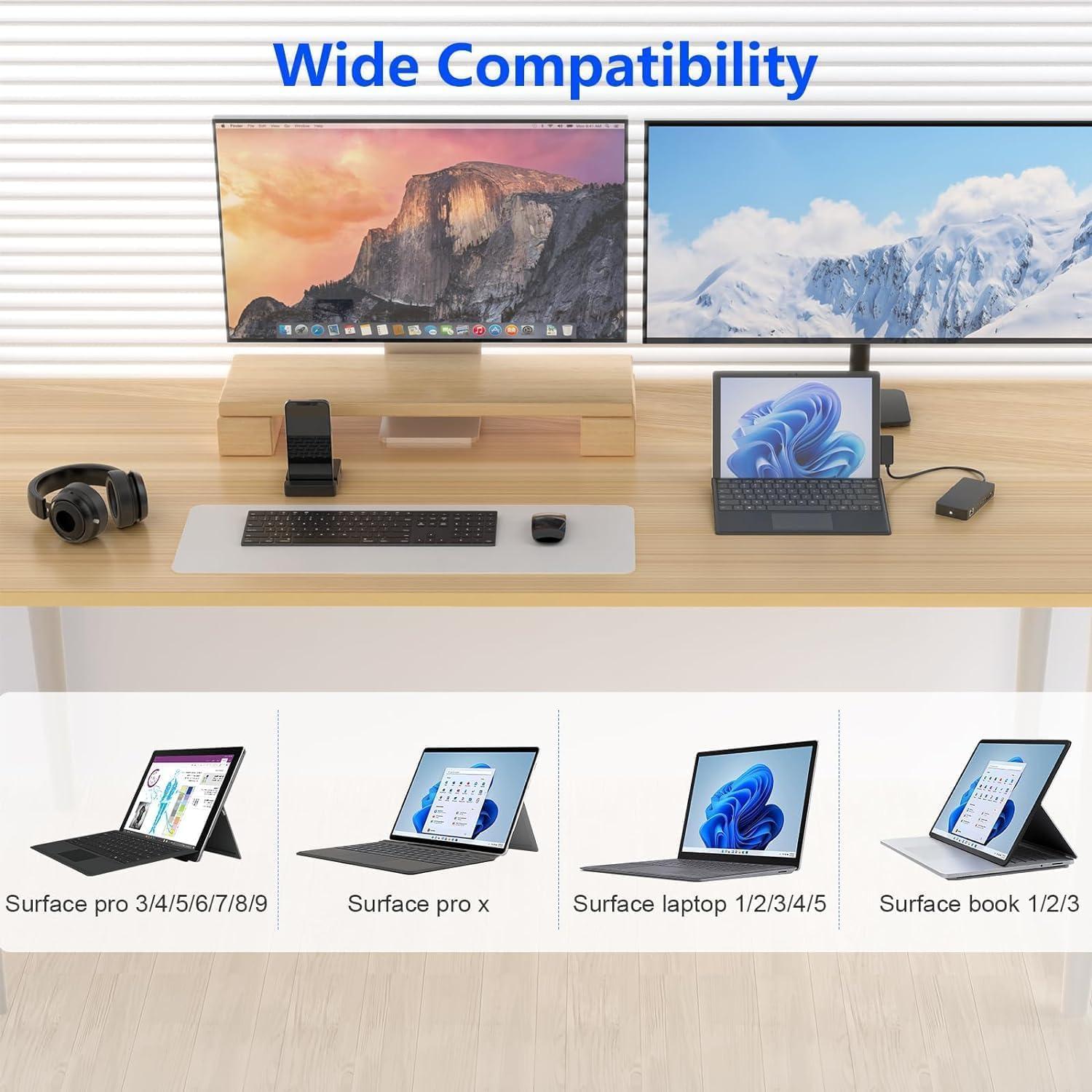 MTAKYI Microsoft Surface Dock Triple Display with Power Supply,12 in 1 Surface Pro Docking Station Dual 4K HDMI+VGA for Surface Pro 9/8/X/7/6/5/4/3, Surface Laptop go/5/4/3/2/1, Surface Book 3/2/1