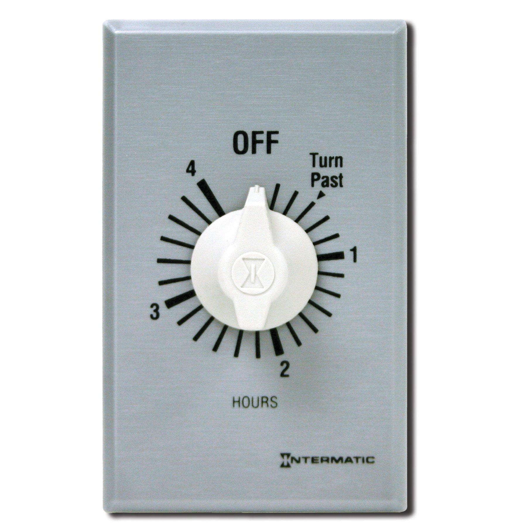 Intermatic Intermatic FF4H 4-Hour Spring Loaded Wall Timer SPST No Hold - Enhance Energy Efficiency with Universal Compatibility - Automatic Timer for Effortless Control, Brushed Metal Finish
