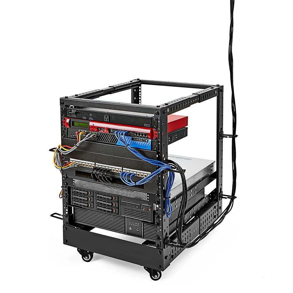 NavePoint NavePoint 12U 4 Post Server Rack Open Frame Rack for 19 Inch Equipment, Adjustable Depth 4-Post Network Rack with Casters Wheels, 12U Server Rack 1320lbs Capacity, Black