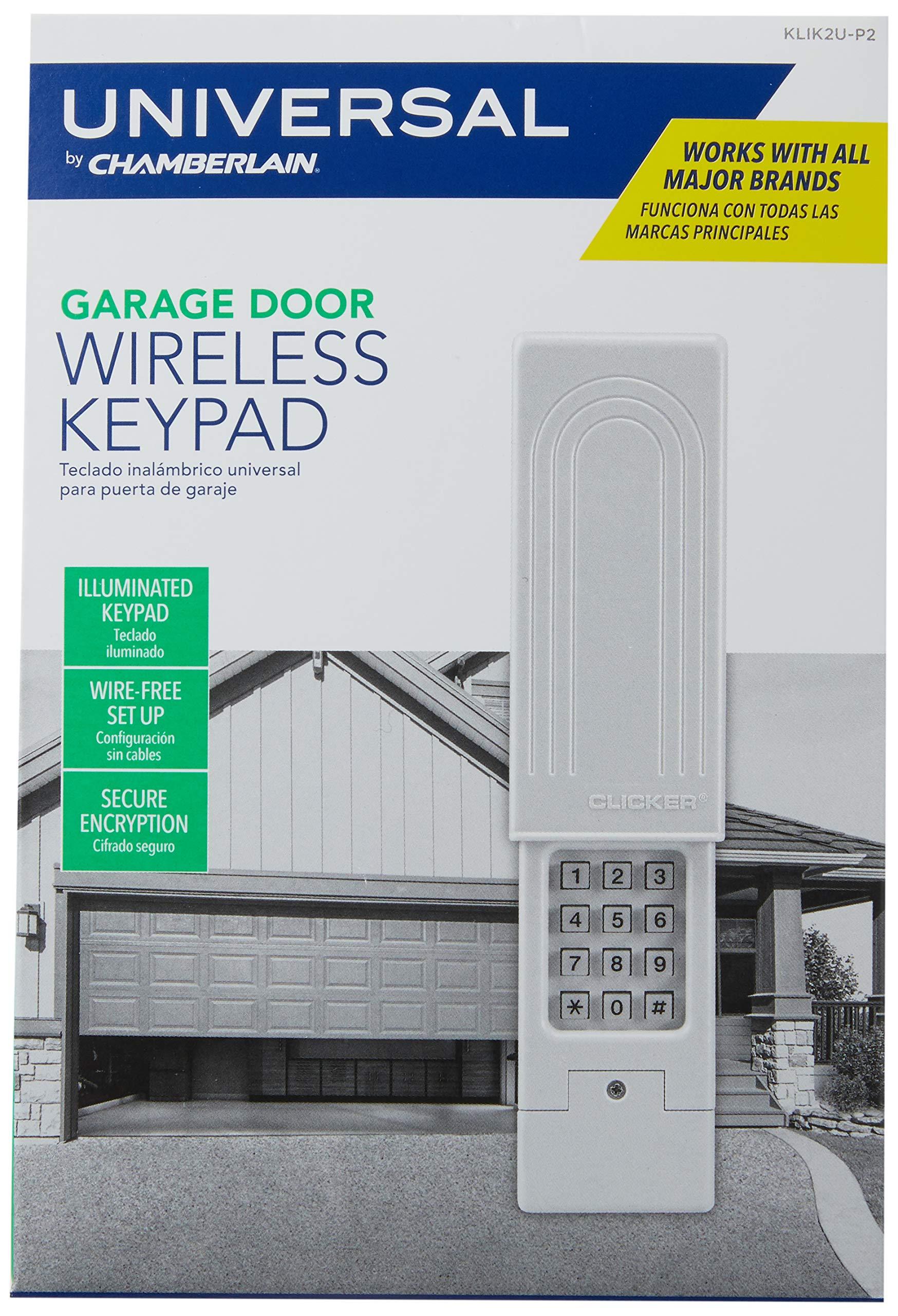 CHAMBERLAIN CHAMBERLAIN Clicker Keyless Entry KLIK2U-P2, Works with Chamberlain, LiftMaster, Craftsman, Genie and More, Security +2.0 Compatible Garage Door Opener Keypad, White
