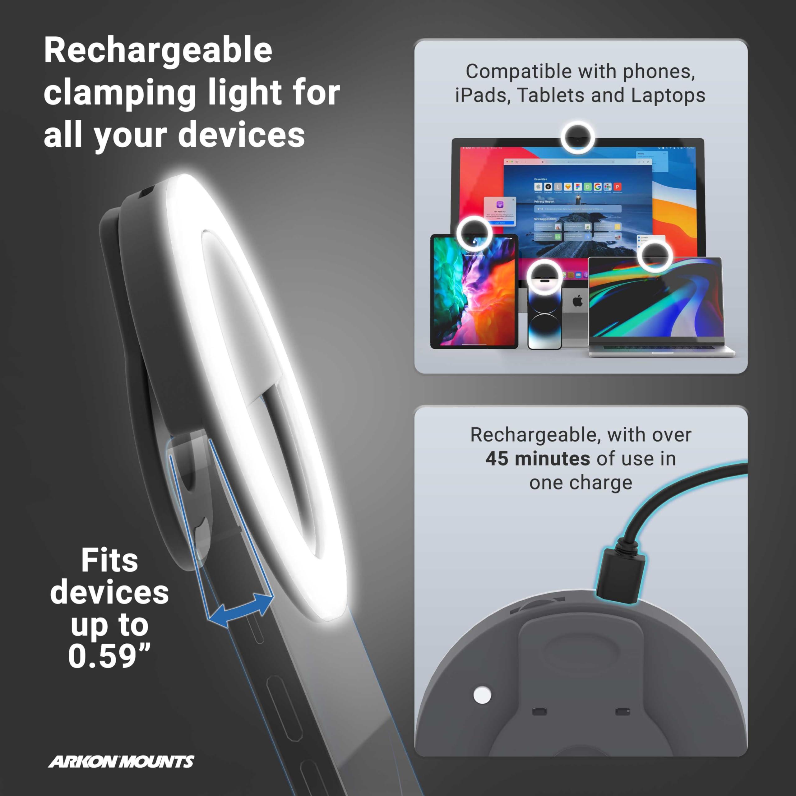 ARKON ARKON Mounts Remarkable Creator Pro+Plus Clamp Mount Content Creators & Hobbyists Phone Holder for Filming Secondary Tablet Holder LED Light Solid Clamp Fits Pad, iPhone, and More