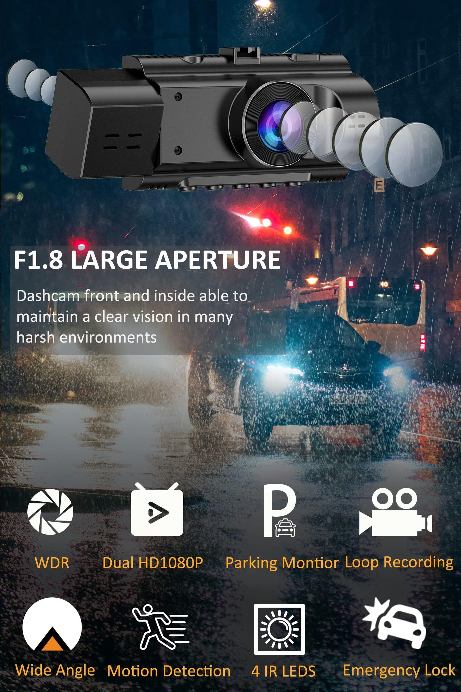 Yansoo Dual Dash Cam Front and Inside FHD 1080P Dash Camera for Cars Dashcams for Cars with Infrared Night Vision Car Camera Driving Recorder 24H Park Monitor Motion Detection G-Sensor for Taxi Uber