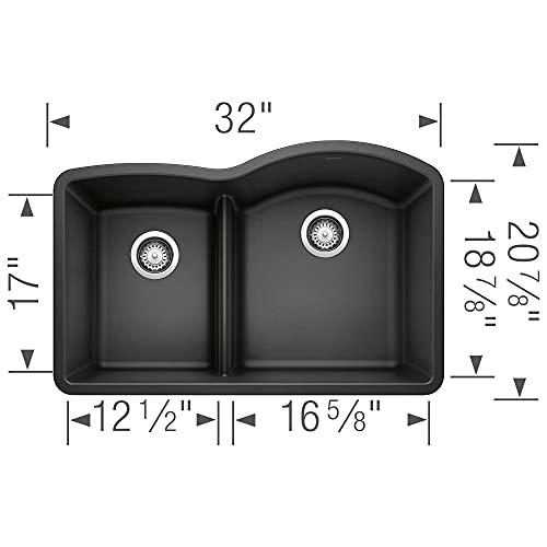 BLANCO BLANCO, Anthracite 441598 DIAMOND SILGRANIT 40/60 Double Bowl Undermount Kitchen Sink with Low Divide, 32" X 21"
