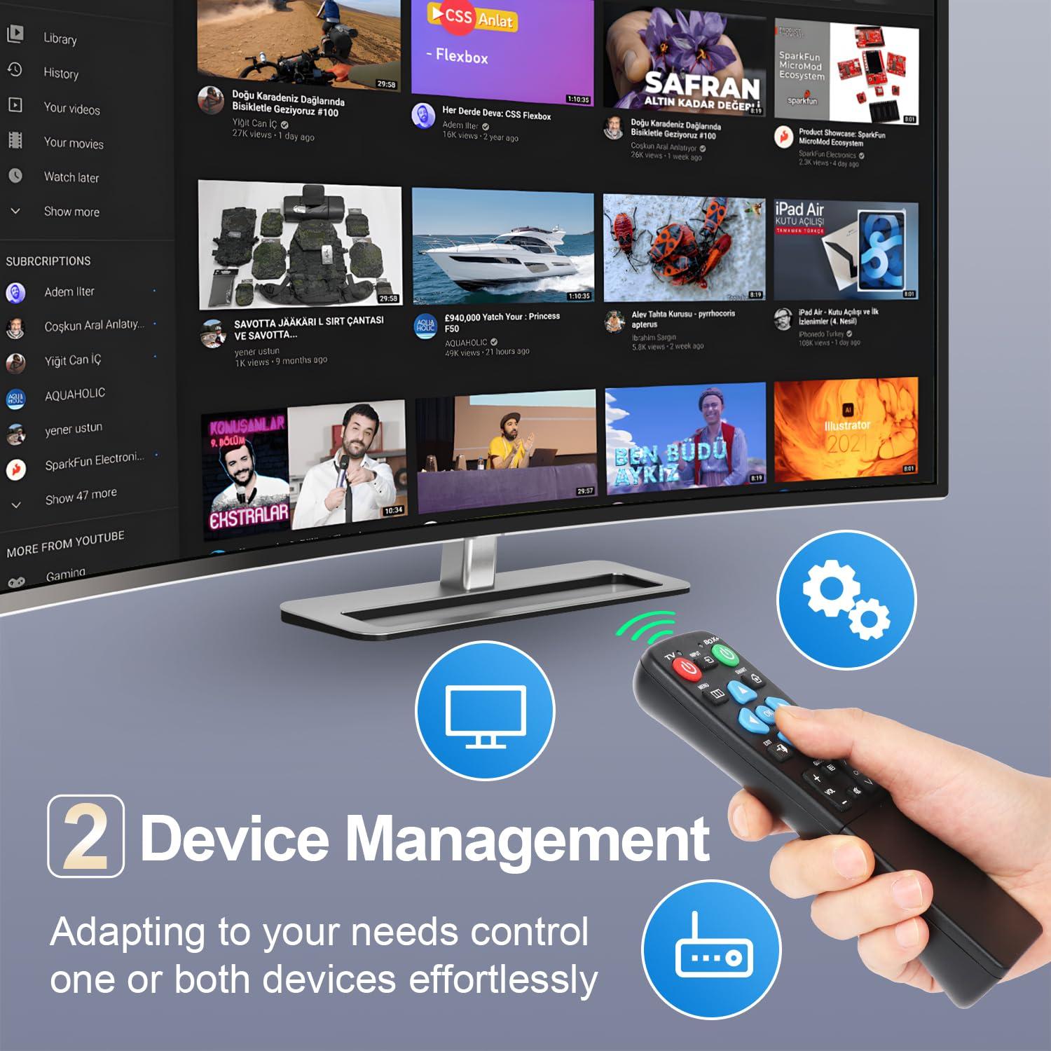 XGBFH Universal Big Button Remote for Seniors, Elderly, 2-Device Control - Learning Functions, Use for TV, Streaming Box, Soundbar Audio Recevier, DVD/VCR/SAT Device & Blue-Ray DVD, Dementia Friendly Gifts