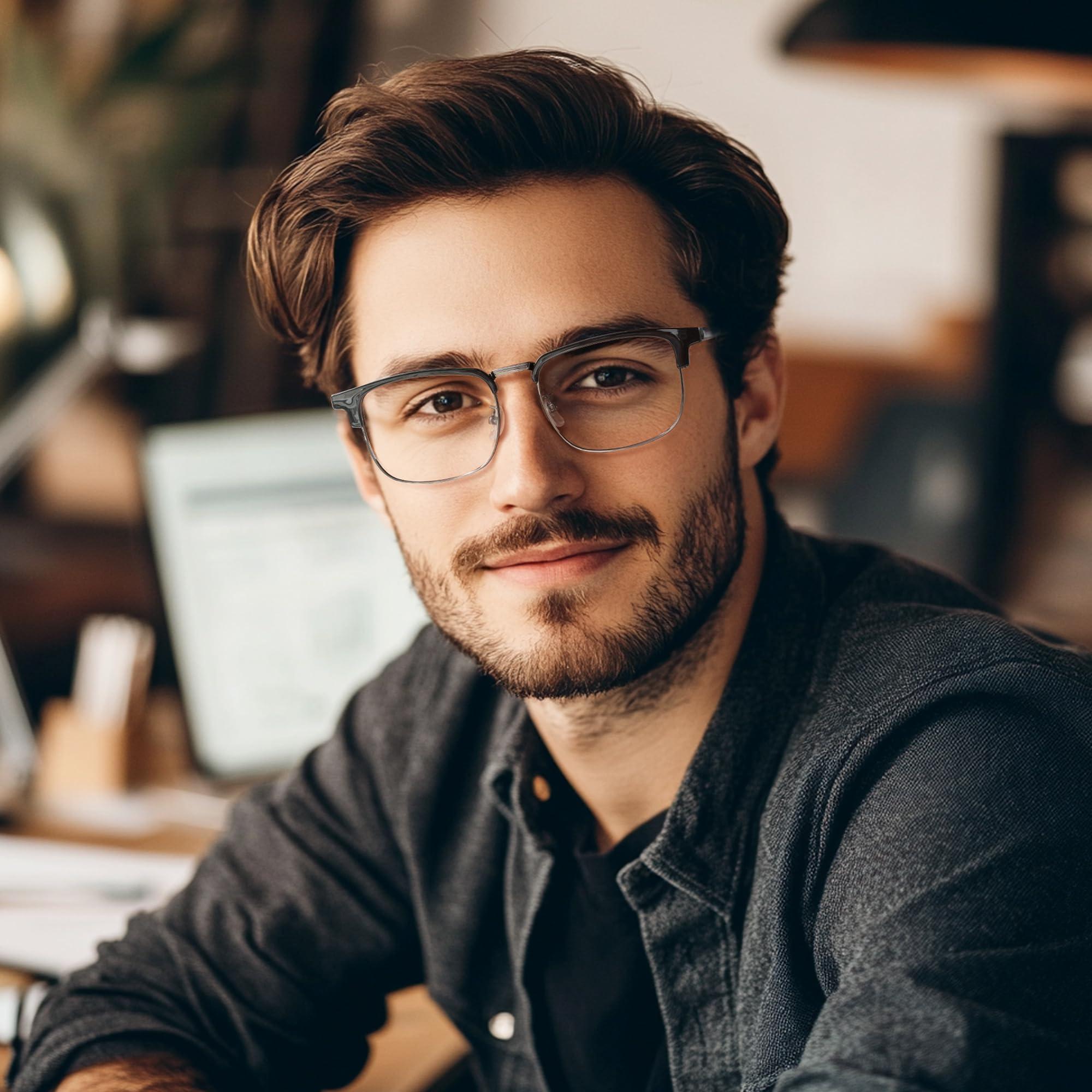 Cyxus Cyxus Men Blue Light Blocking Glasses Half Rimless Computer Gaming Glasses Square Fashion Glasses for Men 8216 Black Grey