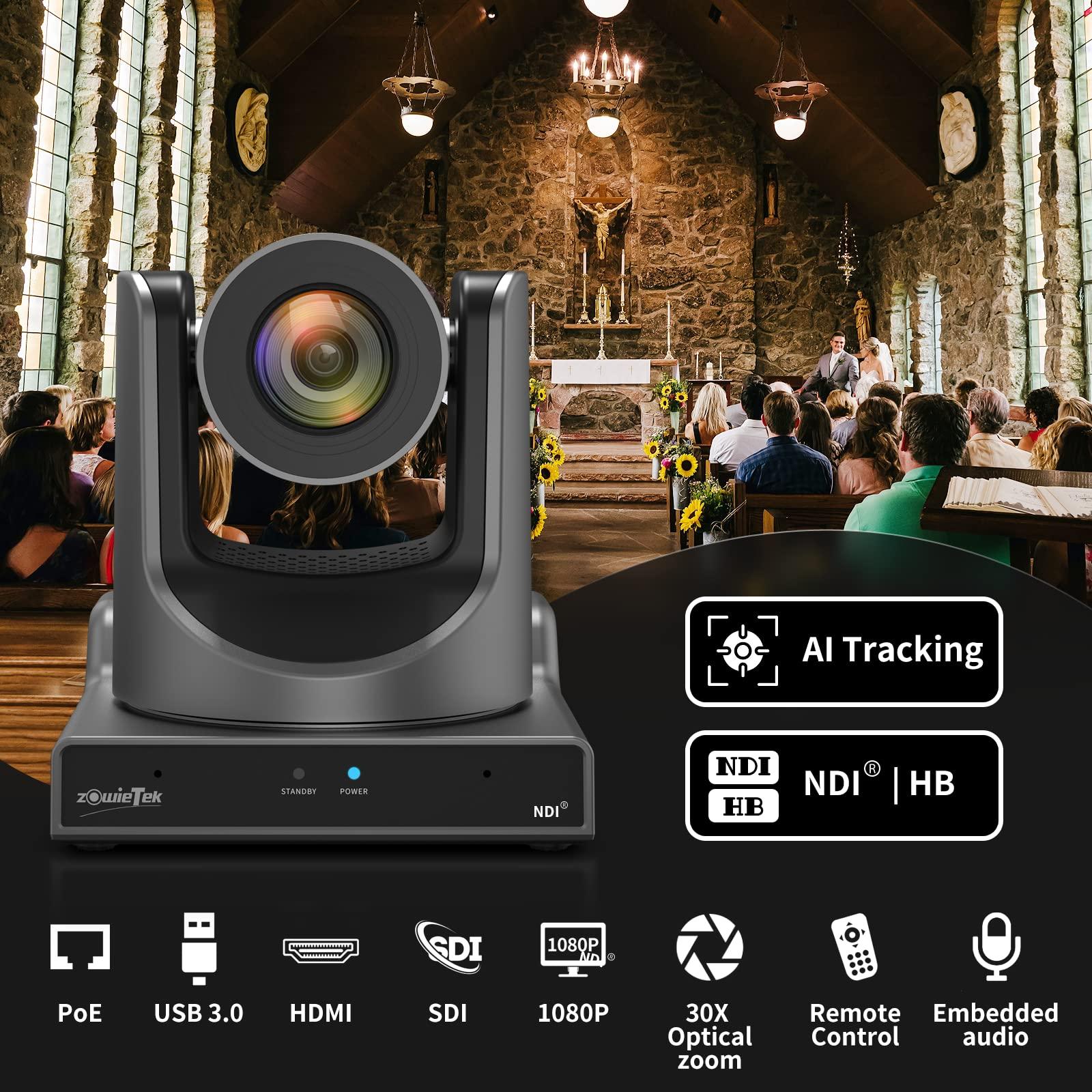 zowietek zowietek New Gen PTZ Camera PoE | AI Tracking | 30X Optical Zoom | NDI|HB (Full NDI) with simultaneous SDI, HDMI and USB Outputs | IP Live Streaming for Meeting, Church, Events, Teaching